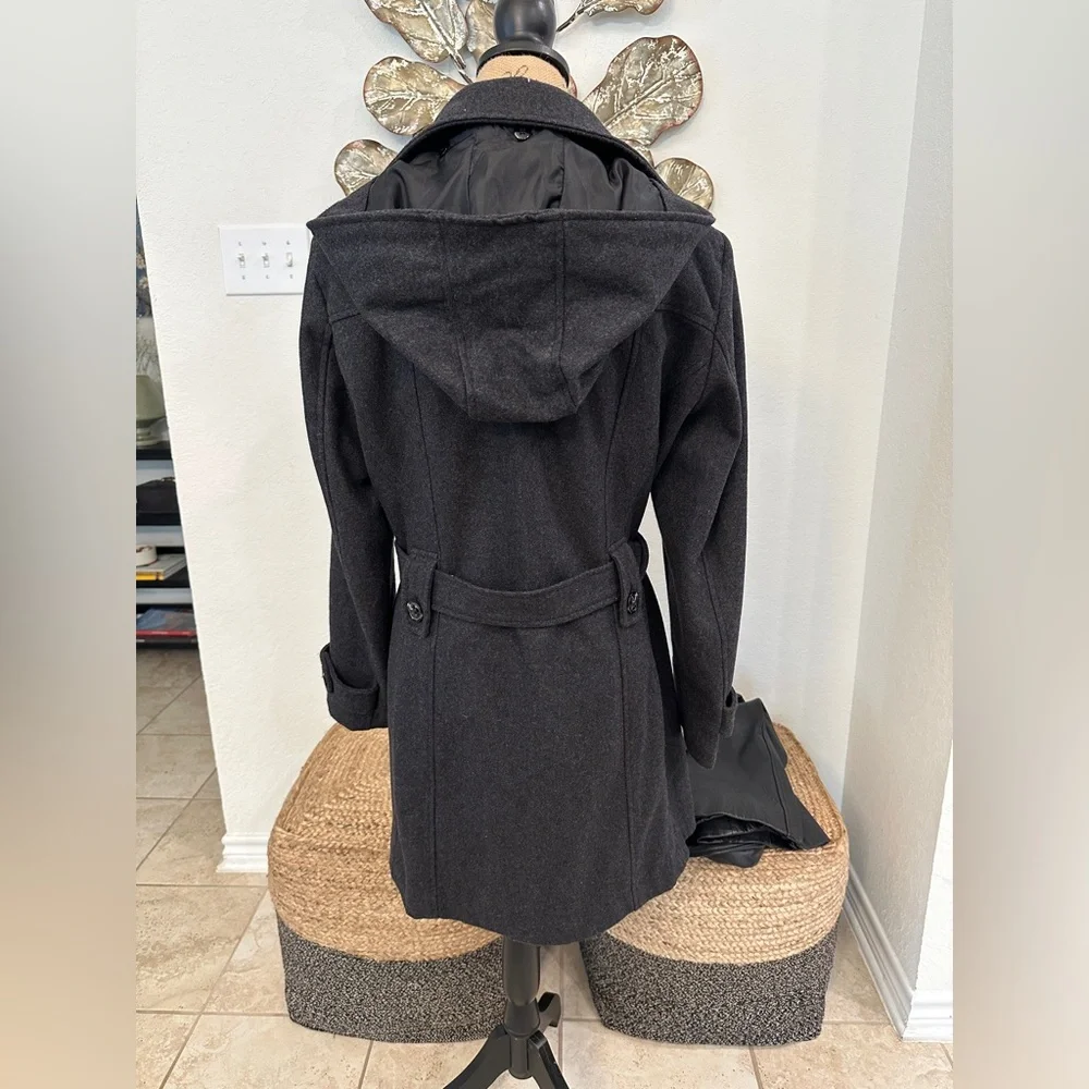 Liz Claiborne Dark Gray Wool Blend Hooded Coat Trench Jacket XL - Picture 5 of 8